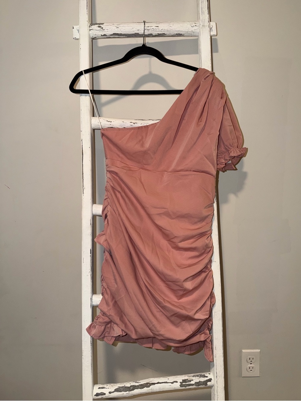 Hello Molly One-Shoulder Ruched Dusty Rose Mini Dress